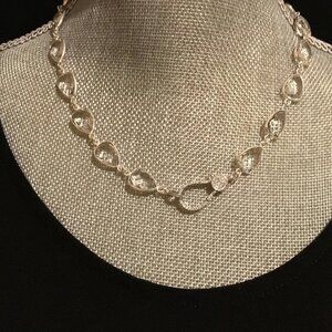 quartz bezel gemstone necklace with silver pave lobster claw 18 inches